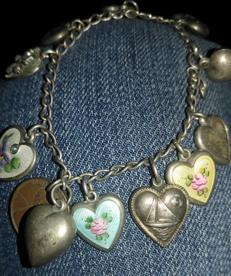 Vintage Sterling Pendants / Charms/ 1940s puffy Hearts
